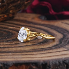 Nature-Inspired Classic 4-Prong Pear-Cut Lab Diamond Engagement Ring