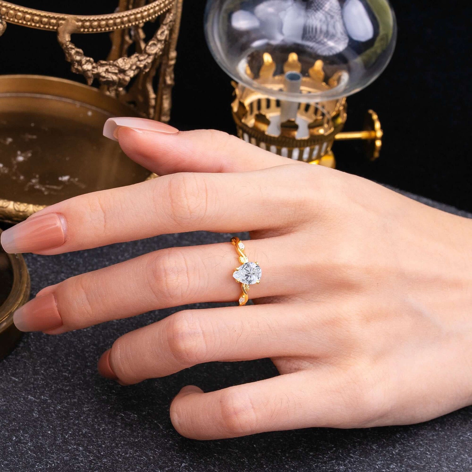 Nature-Inspired Classic 4-Prong Pear-Cut Lab Diamond Engagement Ring