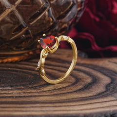 Nature-Inspired Classic 4-Prong Pear-Cut Garnet Engagement Ring