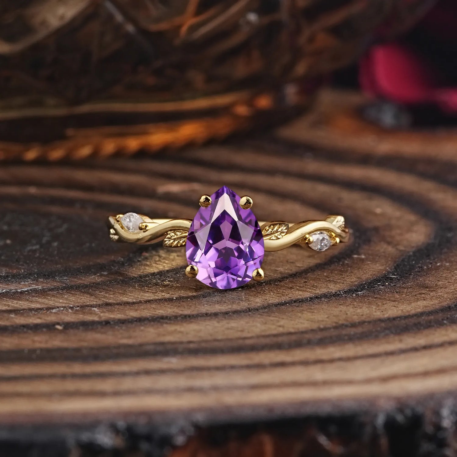 Nature-Inspired Classic 4-Prong Pear-Cut Natural Amethyst Engagement Ring