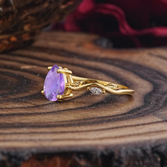 Nature-Inspired Classic 4-Prong Pear-Cut Natural Amethyst Engagement Ring