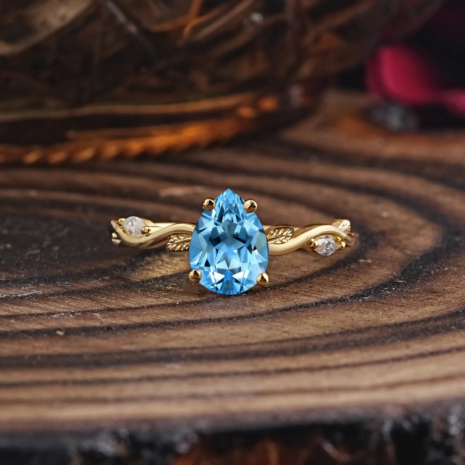 Nature-Inspired Classic 4-Prong Pear-Cut Aquamarine Engagement Ring