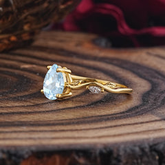 Nature-Inspired Classic 4-Prong Pear-Cut Aquamarine Engagement Ring