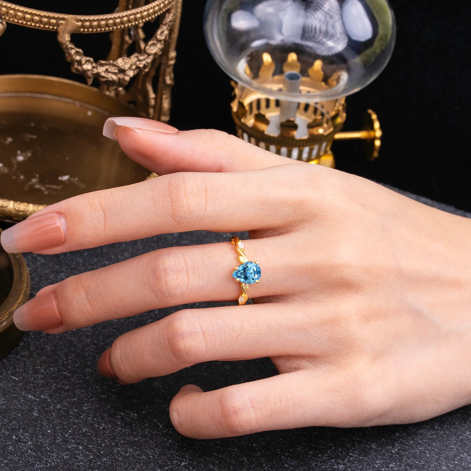 Nature-Inspired Classic 4-Prong Pear-Cut Aquamarine Engagement Ring