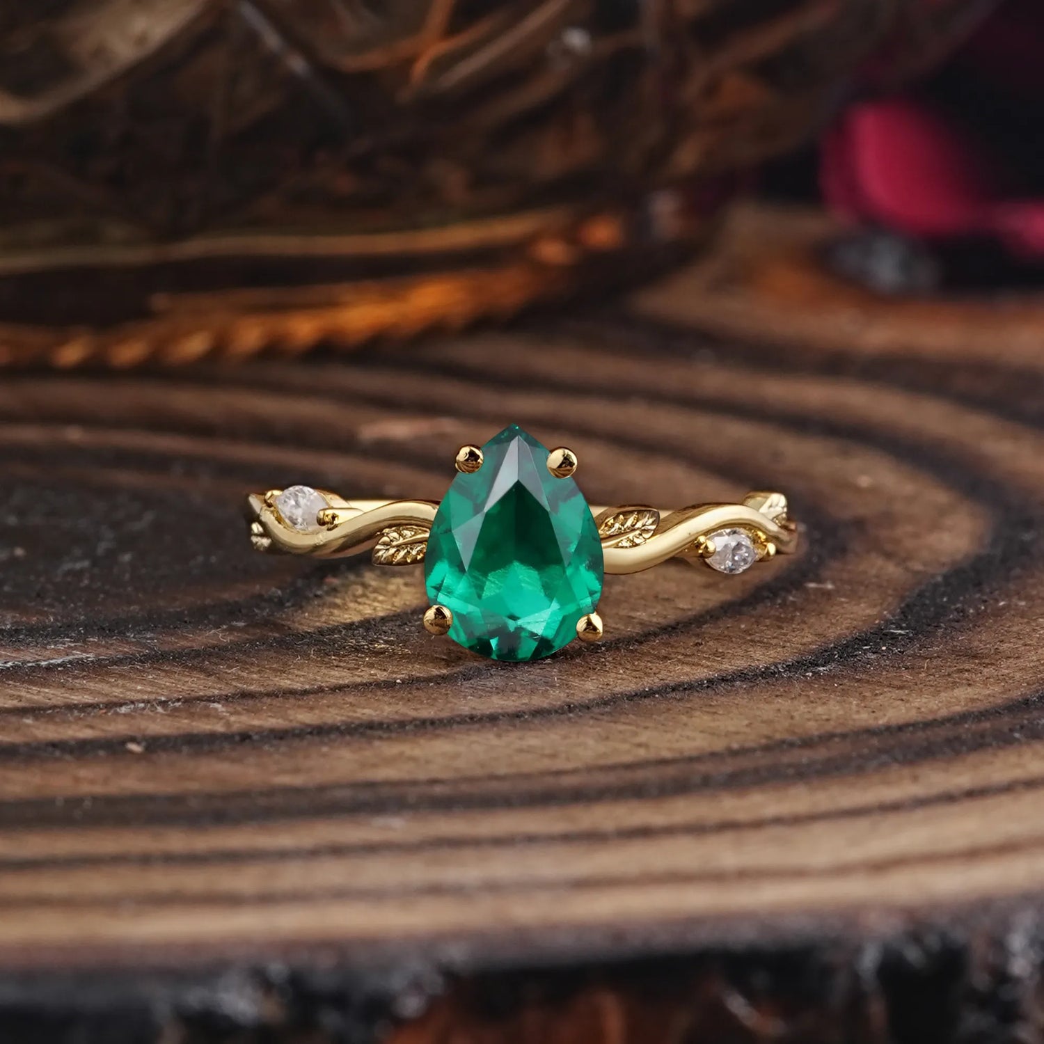 Nature-Inspired Classic 4-Prong Pear-Cut Emerald Engagement Ring