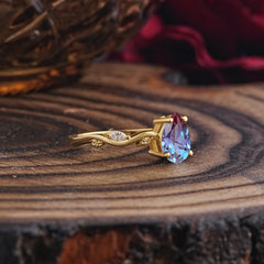 Nature-Inspired Classic 4-Prong Pear-Cut Alexandrite Engagement Ring