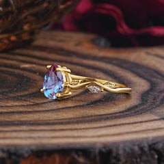 Nature-Inspired Classic 4-Prong Pear-Cut Alexandrite Engagement Ring