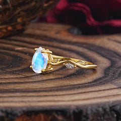 Nature-Inspired Classic 4-Prong Pear-Cut Moonstone Engagement Ring