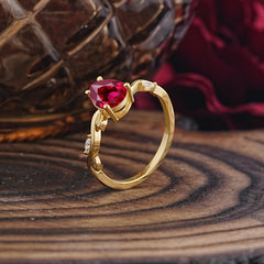 Nature-Inspired Classic 4-Prong Pear-Cut Ruby Engagement Ring
