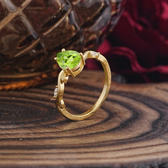 Nature-Inspired Classic 4-Prong Pear-Cut Peridot Engagement Ring