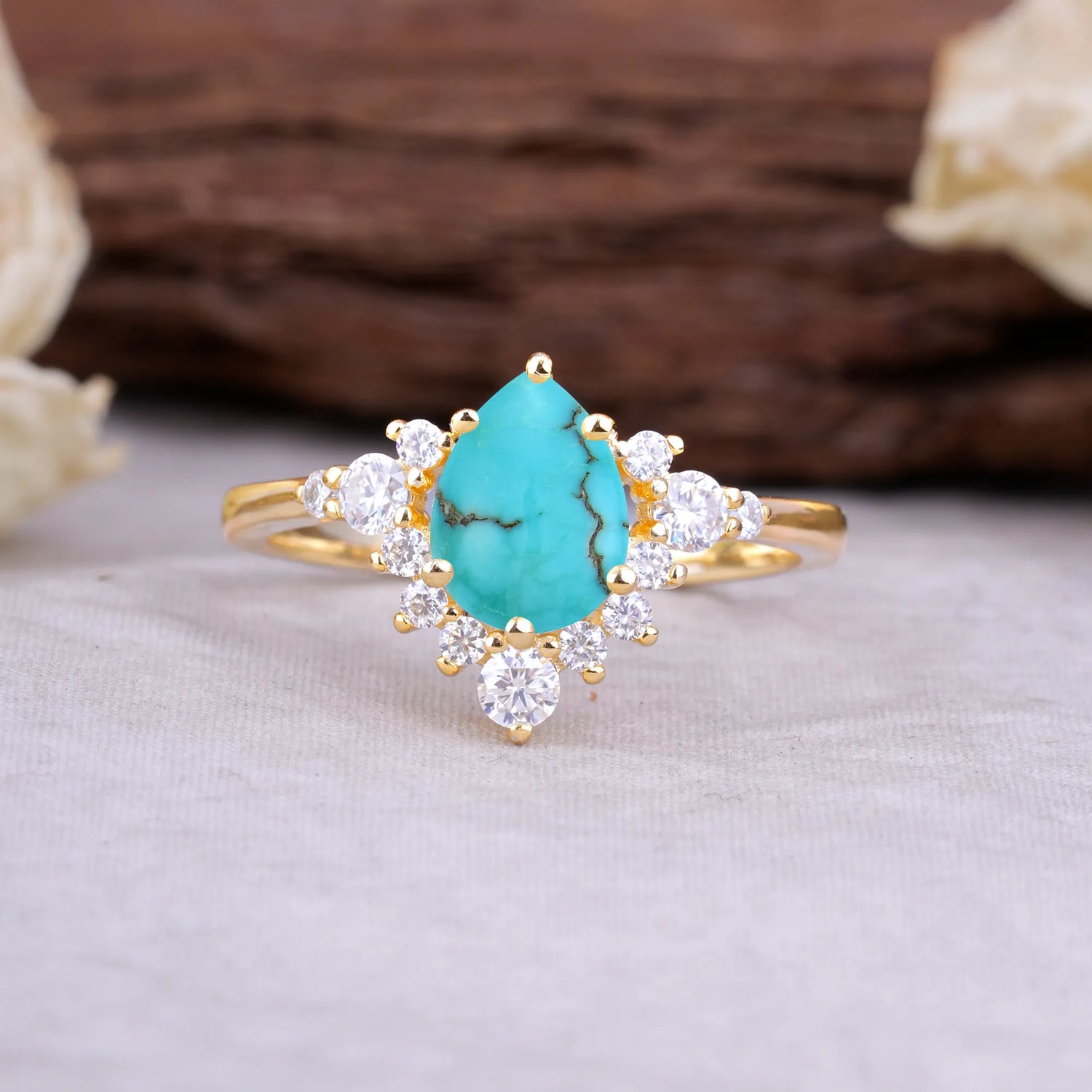 Classic Luxe 6-Prong Pear-Cut Turquoise Engagement Ring