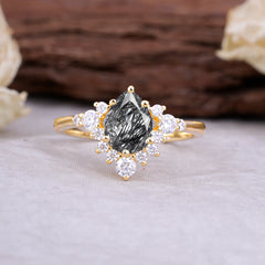 Classic Luxe 6-Prong Pear-Cut Black Rutilated Quartz Engagement Ring
