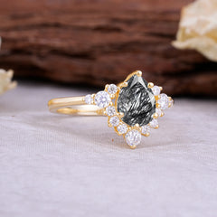 Classic Luxe 6-Prong Pear-Cut Black Rutilated Quartz Engagement Ring