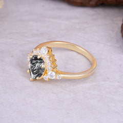 Classic Luxe 6-Prong Pear-Cut Black Rutilated Quartz Engagement Ring