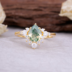 Classic Luxe 6-Prong Pear-Cut Natural Moss Agate Engagement Ring