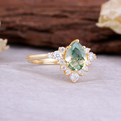 Classic Luxe 6-Prong Pear-Cut Natural Moss Agate Engagement Ring