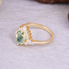 Classic Luxe 6-Prong Pear-Cut Natural Moss Agate Engagement Ring
