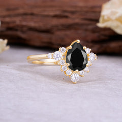Classic Luxe 6-Prong Pear-Cut Black Onyx Engagement Ring