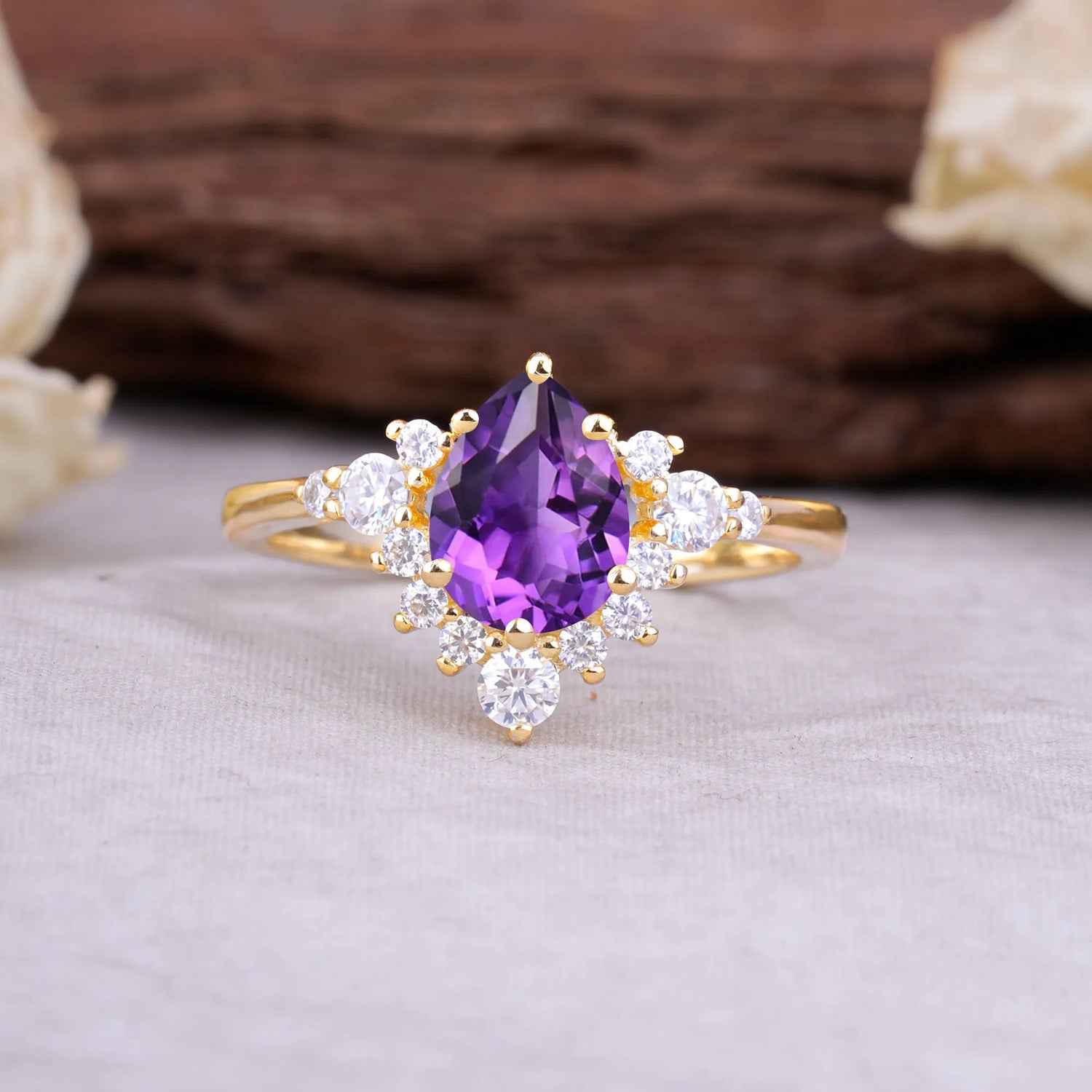 Classic Luxe 6-Prong Pear-Cut Natural Amethyst Engagement Ring