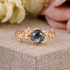 Nature-Inspired Classic 4-Prong Round Black Rutilated Quartz Engagement Ring