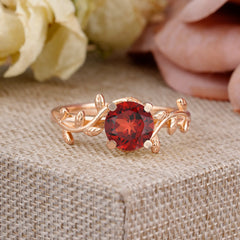 Nature-Inspired Classic 4-Prong Round Natural Garnet Engagement Ring