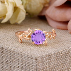 Nature-Inspired Classic 4-Prong Round Natural Amethyst Engagement Ring