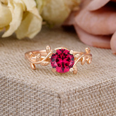 Nature-Inspired Classic 4-Prong Round Ruby Engagement Ring