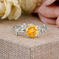Nature-Inspired Classic 4-Prong Round Citrine Engagement Ring