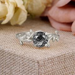 Nature-Inspired Classic 4-Prong Round Black Rutilated Quartz Engagement Ring
