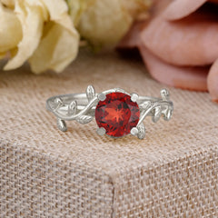 Nature-Inspired Classic 4-Prong Round Natural Garnet Engagement Ring