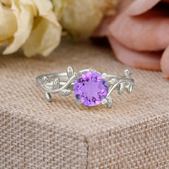 Nature-Inspired Classic 4-Prong Round Natural Amethyst Engagement Ring