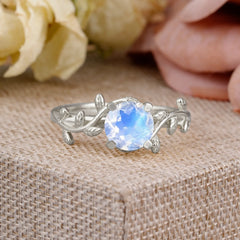 Nature-Inspired Classic 4-Prong Round Moonstone Engagement Ring