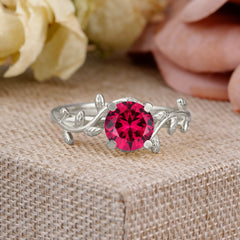 Nature-Inspired Classic 4-Prong Round Ruby Engagement Ring
