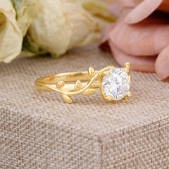 Nature-Inspired Classic 4-Prong Round Moissanite Engagement Ring