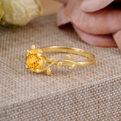 Nature-Inspired Classic 4-Prong Round Citrine Engagement Ring