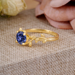 Nature-Inspired Classic 4-Prong Round Tanzanite Engagement Ring