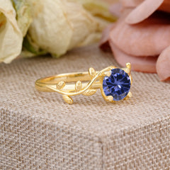 Nature-Inspired Classic 4-Prong Round Tanzanite Engagement Ring