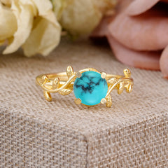 Nature-Inspired Classic 4-Prong Round Turquoise Engagement Ring