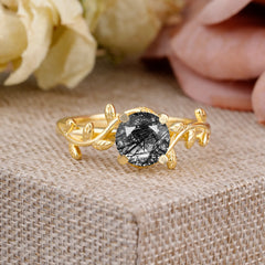 Nature-Inspired Classic 4-Prong Round Black Rutilated Quartz Engagement Ring