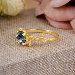 Nature-Inspired Classic 4-Prong Round Black Rutilated Quartz Engagement Ring