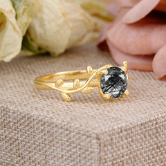 Nature-Inspired Classic 4-Prong Round Black Rutilated Quartz Engagement Ring