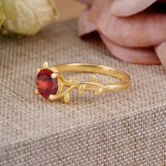Nature-Inspired Classic 4-Prong Round Natural Garnet Engagement Ring