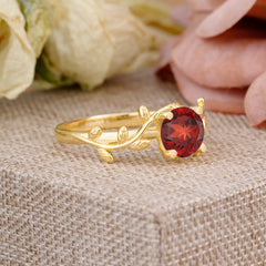 Nature-Inspired Classic 4-Prong Round Natural Garnet Engagement Ring
