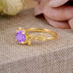 Nature-Inspired Classic 4-Prong Round Natural Amethyst Engagement Ring