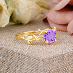 Nature-Inspired Classic 4-Prong Round Natural Amethyst Engagement Ring