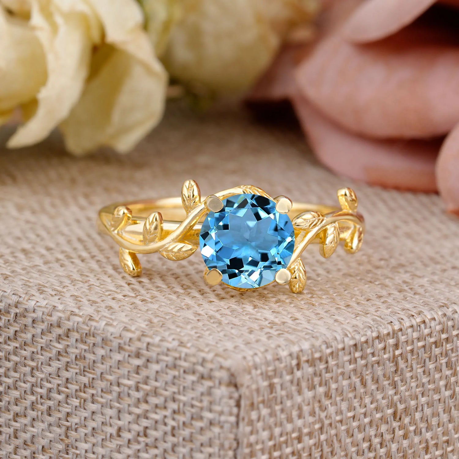 Nature-Inspired Classic 4-Prong Round Aquamarine Engagement Ring