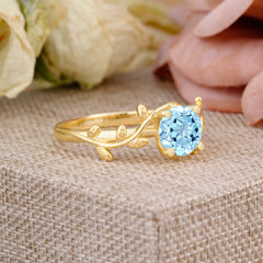 Nature-Inspired Classic 4-Prong Round Aquamarine Engagement Ring