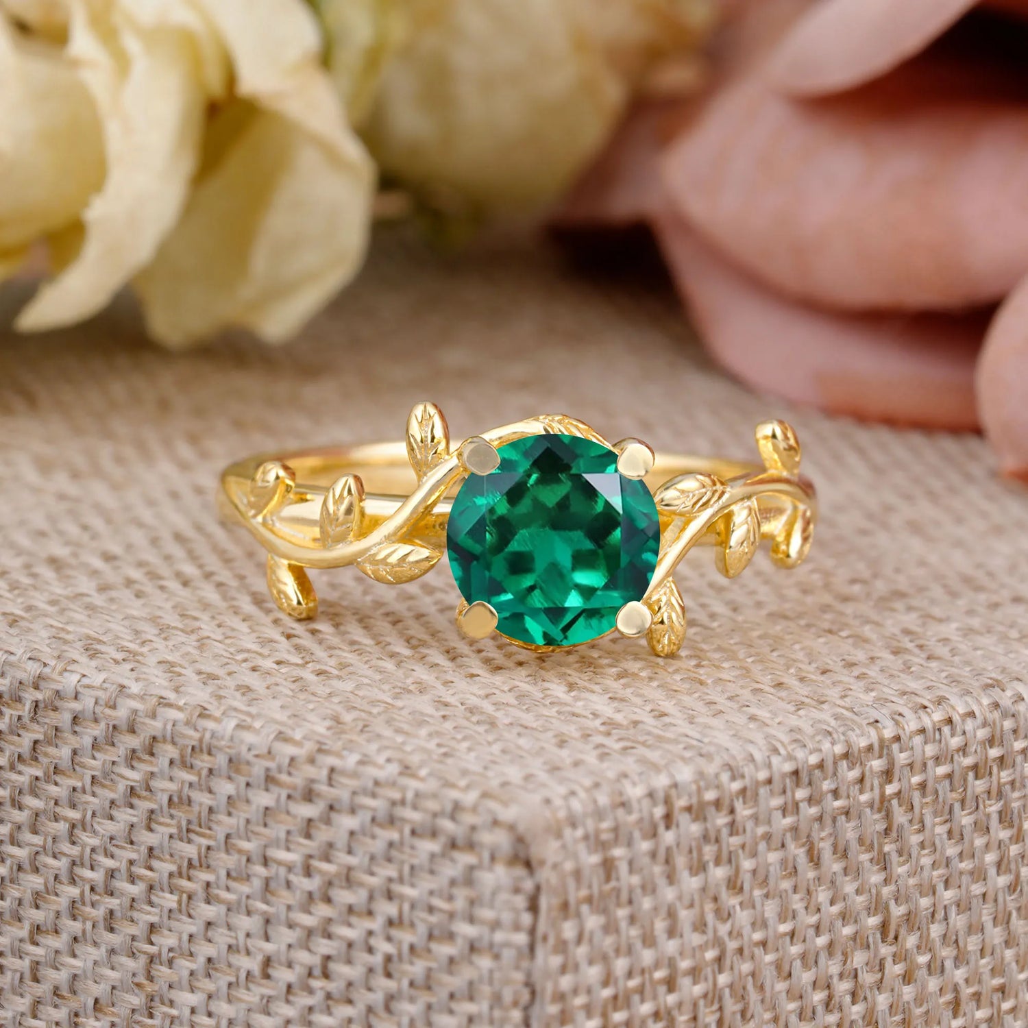 Nature-Inspired Classic 4-Prong Round Emerald Engagement Ring - Romalar Jewelry