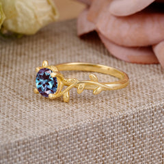 Nature-Inspired Classic 4-Prong Round Alexandrite Engagement Ring