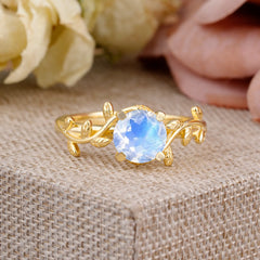 Nature-Inspired Classic 4-Prong Round Moonstone Engagement Ring